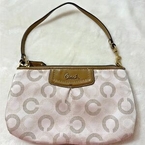 Coach Signature Pink and Tan Wristlet (Large)